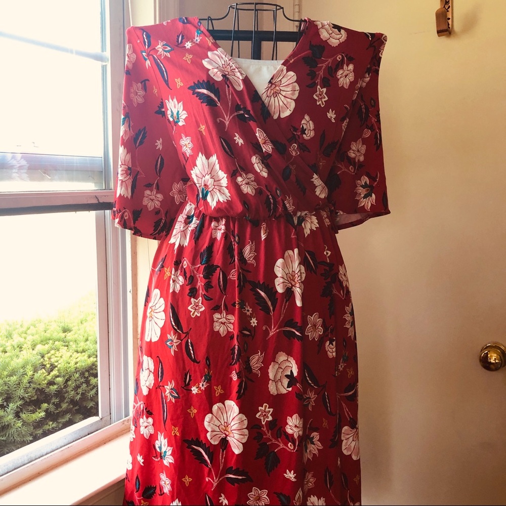 Old Navy plus red floral faux wrap dress 4X